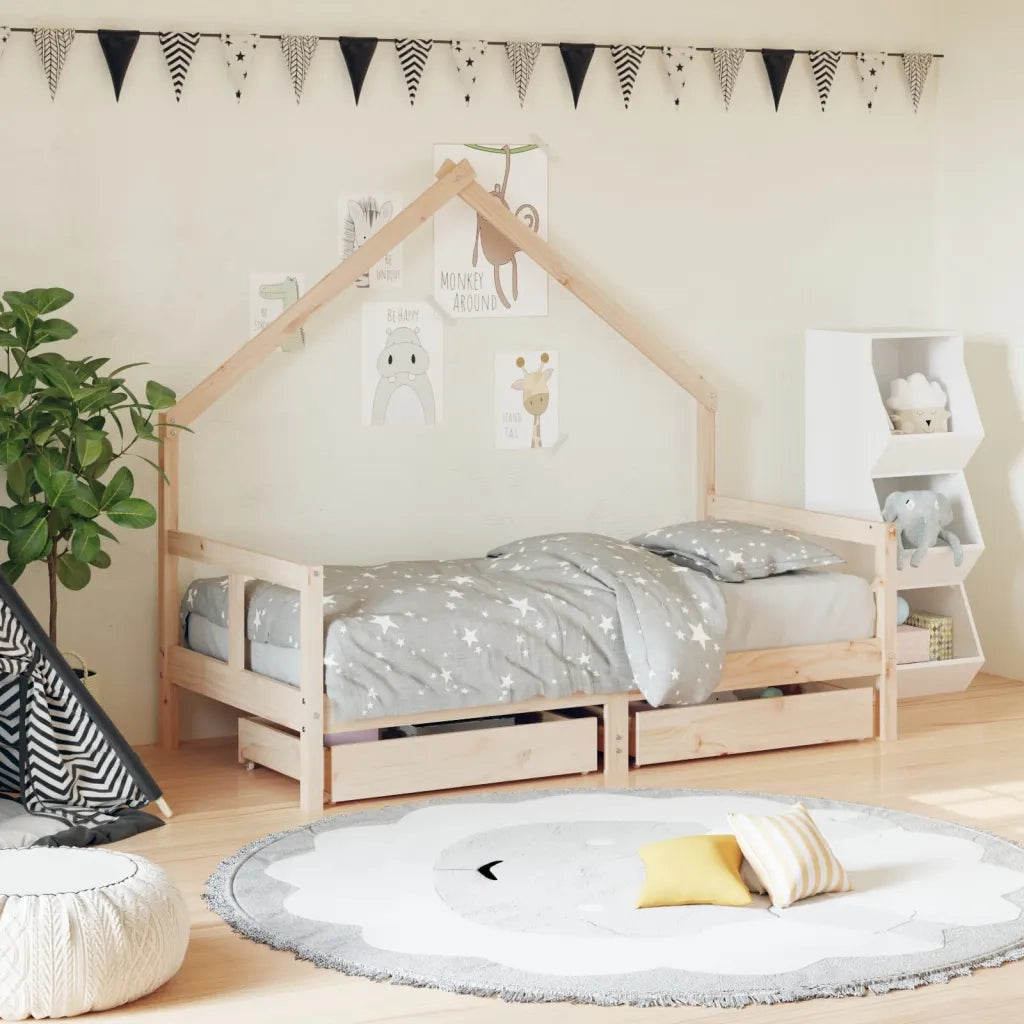 Giroletto per Bambini con Cassetti 80x160cm Legno Massello Pinocod mxl 128472