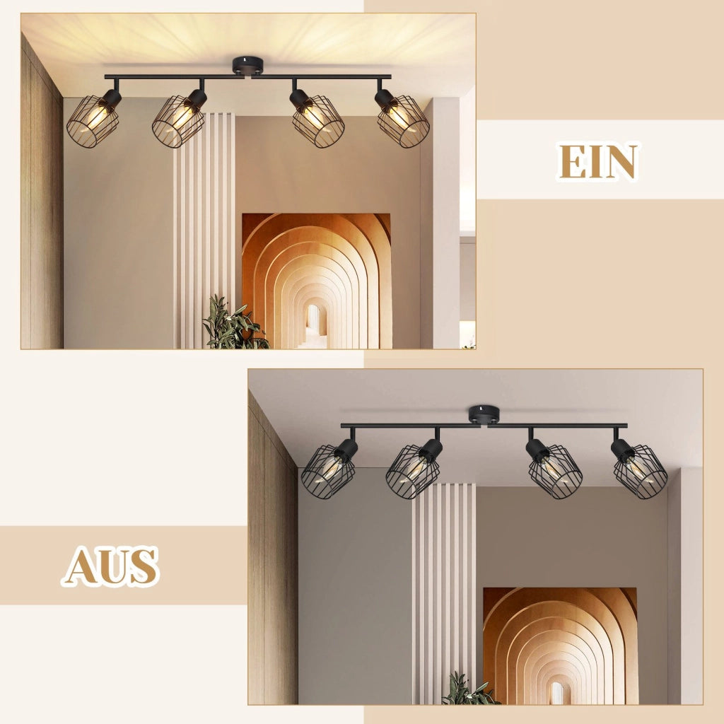 ZMH Faretto da soffitto neri 4 luci E14 metallo orientabili 350° industriali per corridoio soggiorno