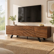 Mobile TV ULEVR 160x39x50,5 cm con frontale ondulato e passacavi, MDF effetto noce