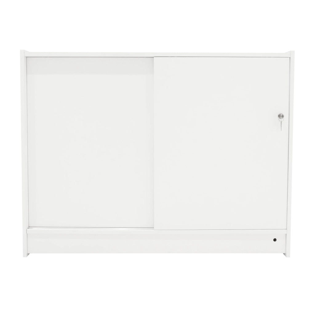 Bancone LED Bianco K1200 con 3 Ripiani, Vetrina e Ante Bloccabili – 2 Chiavi