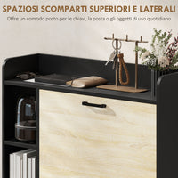 Scarpiera Slim 83x24x90.5 cm per 15 Scarpe con 2 Cassetti Ribaltabili e 3 Vani Aperti Nero