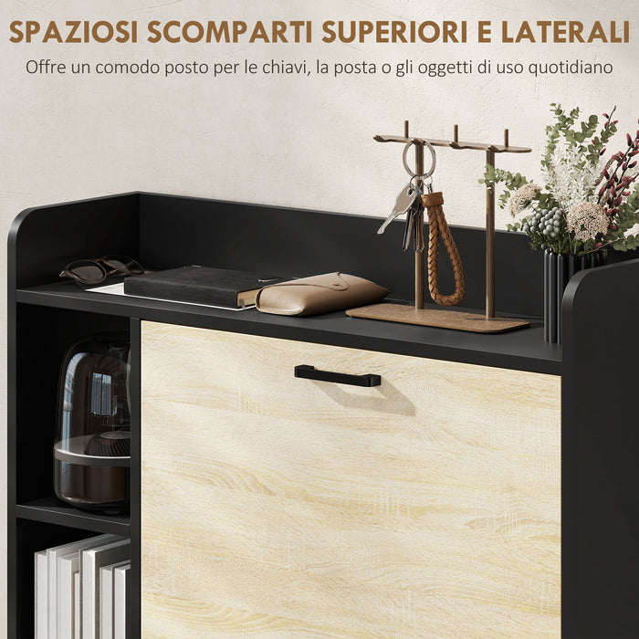 Scarpiera Slim 83x24x90.5 cm per 15 Scarpe con 2 Cassetti Ribaltabili e 3 Vani Aperti Nero