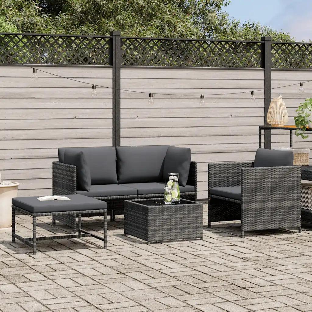 Set Divani da Giardino 4 pz con Cuscini in Polyrattan Grigio cod mxl 70680