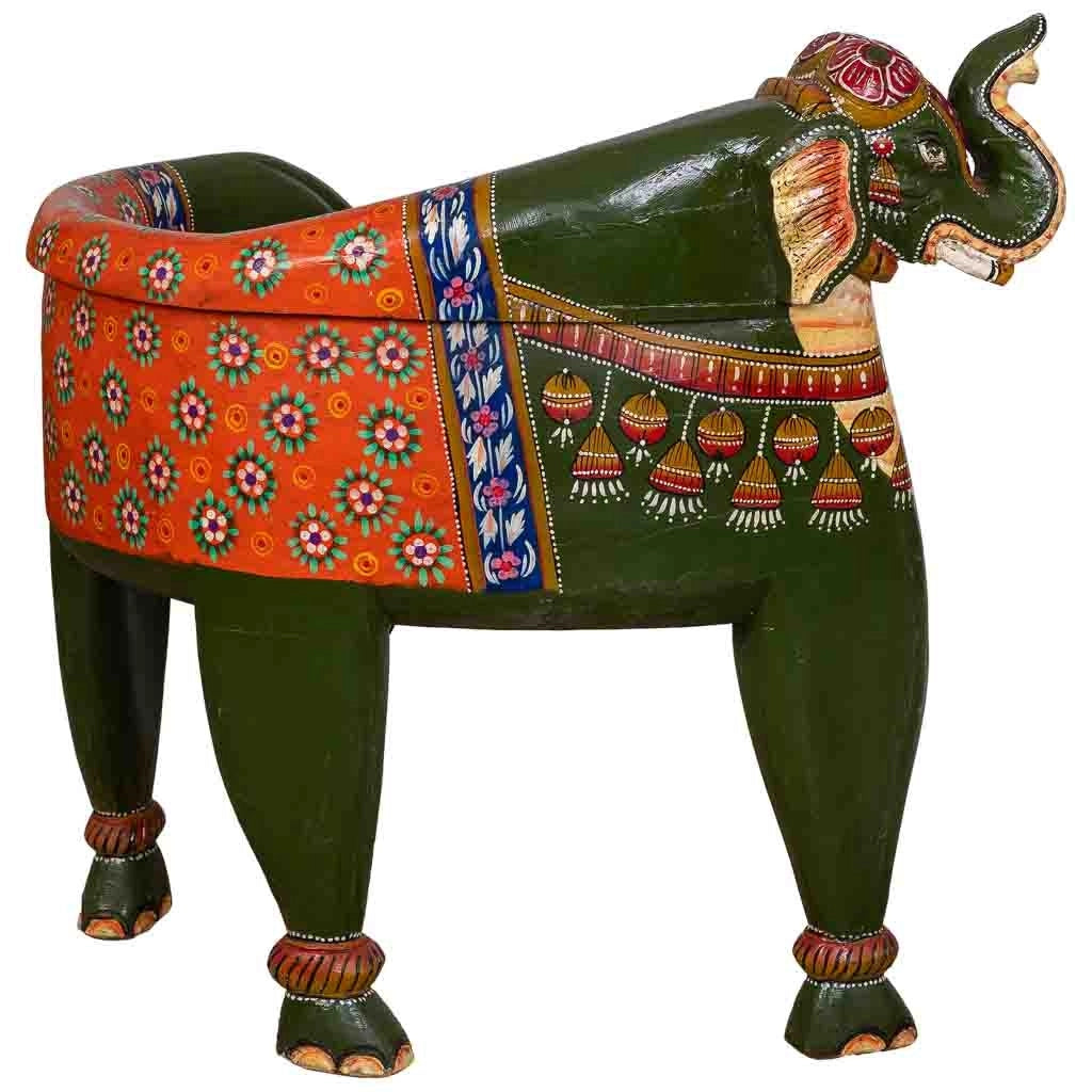 Panca elefante legno dipinto multicolore 89x80x92h cm