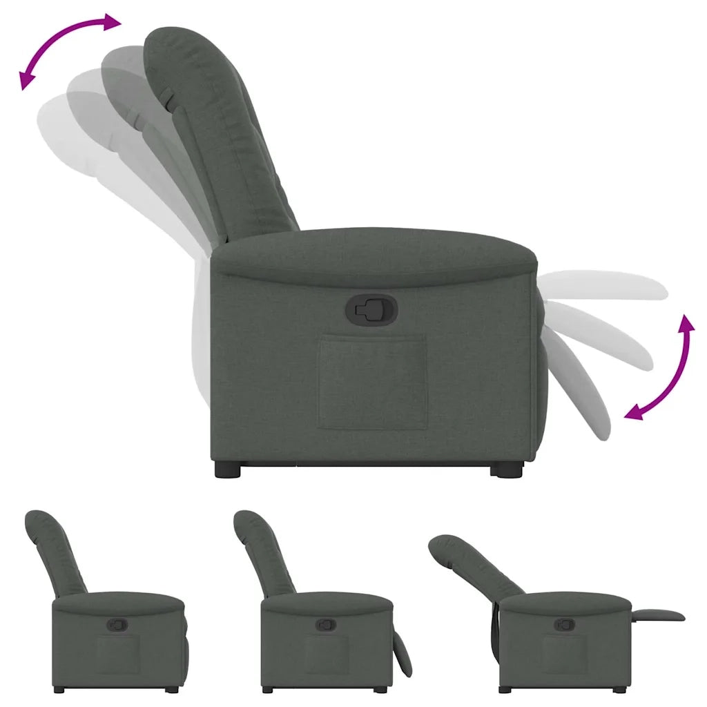 Poltrona | Sedia Relax Alzapersona Reclinabile Grigio Scuro in Tessuto
