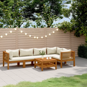 Set Divani da Giardino 6 pz con Cuscini Crema in Legno Acacia 3086950