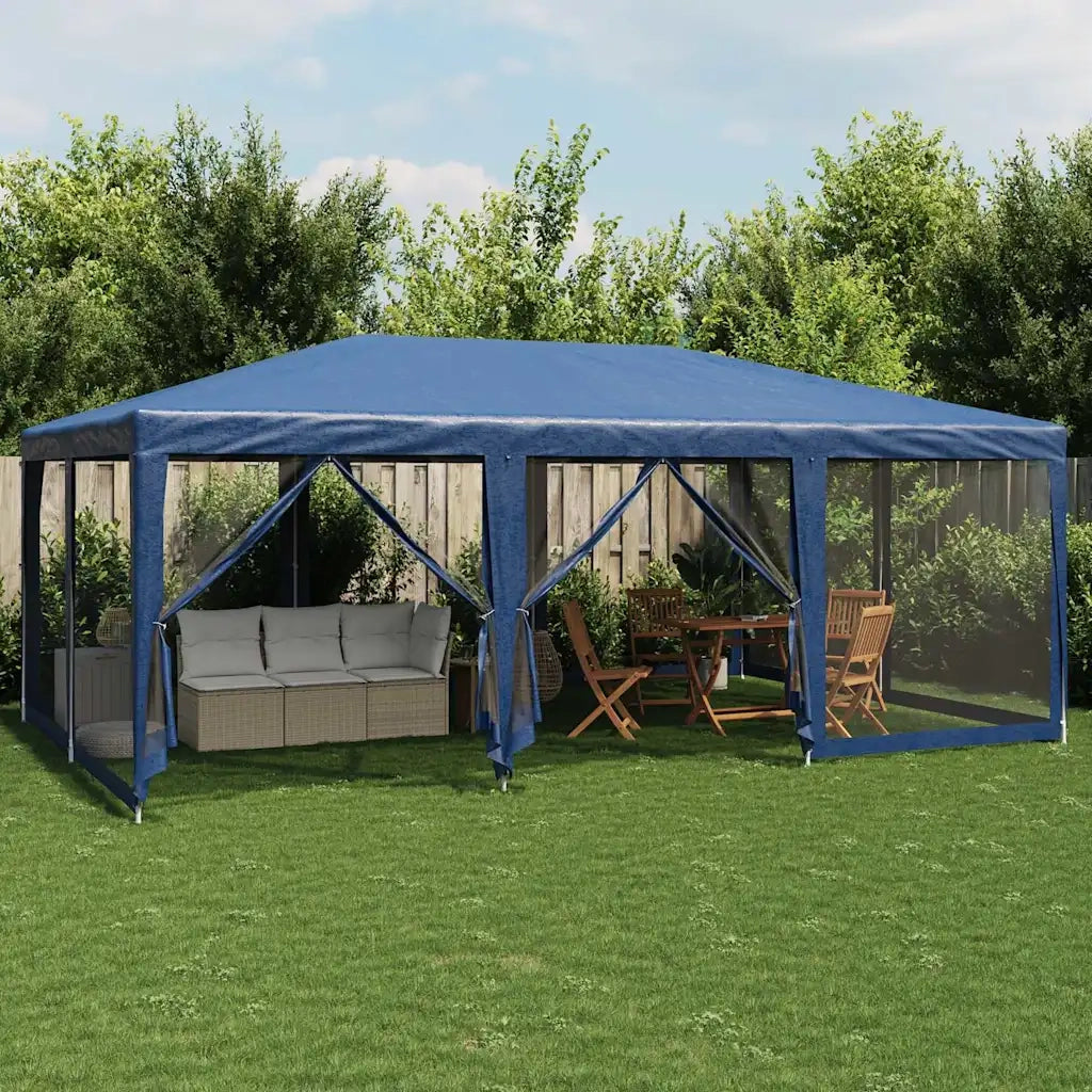 vidaXL Tenda per Feste con 10 Pareti Laterali in Rete Blu 6x4 m HDPE