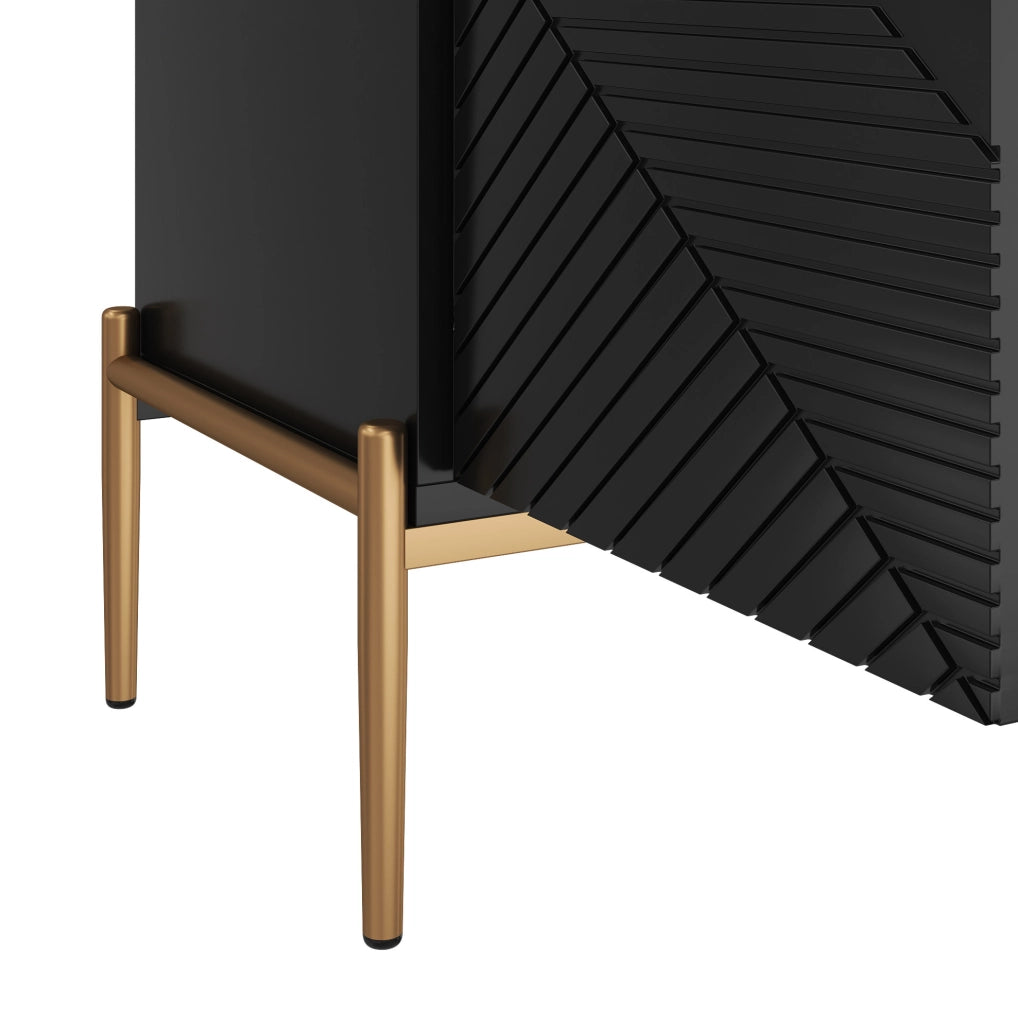 Credenza 162x40x80 cm nera in MDF e pannello truciolare, 4 ante
