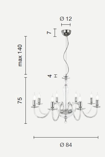 LAMPADARIO PAGANINI 8 LUCI BORGOGNA ORO ATTACCO E14 D.84CM