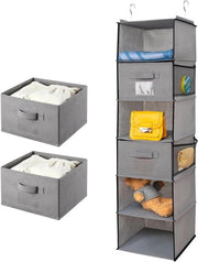 Cassettone per Abbigliamento con Organizzatore a Scomparsa - Ripiegabile - 6 Comparti - 2 Livelli - Grigio - 30 x 30 x 110 cm