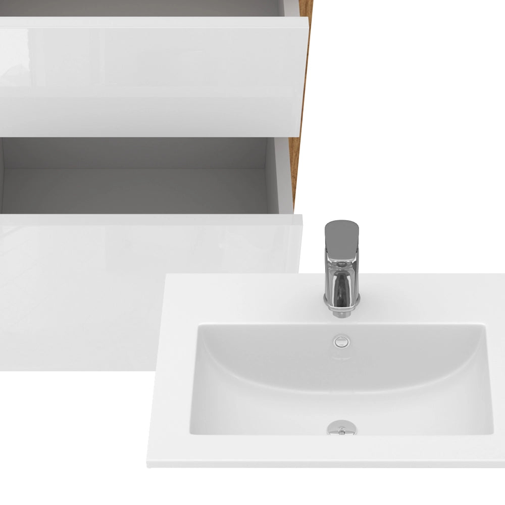 Vicco Set mobili bagno Quercia dorata 2 parti, con lavabo e 2 cassetti