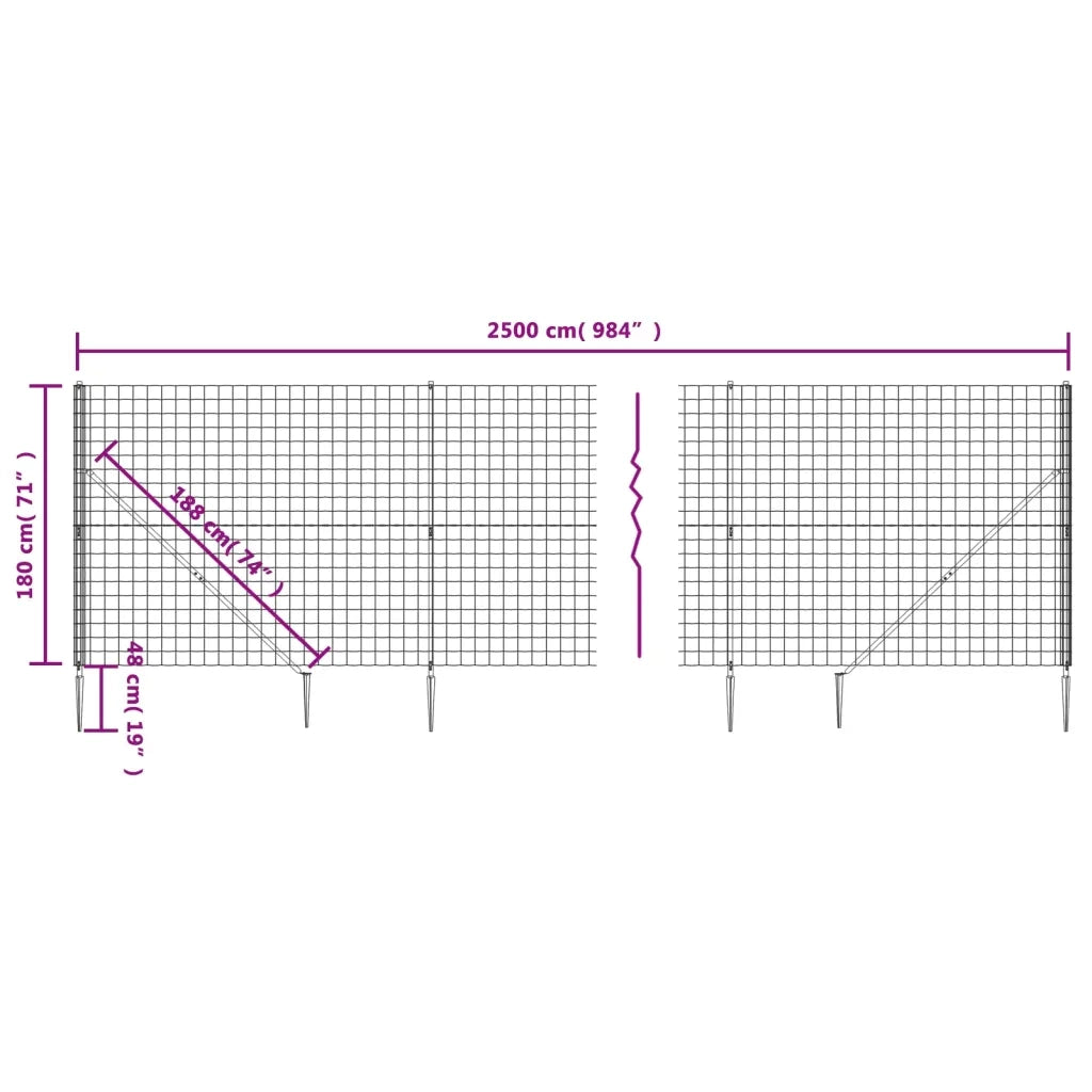 Recinzione Metallica con Picchetti Ancoraggio Verde 1,8x25 m 154141