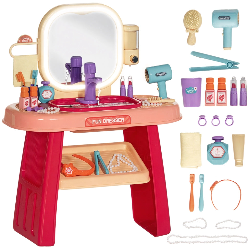 Tavolo Toeletta Bambini con Specchio Acrilico e Rubinetto ¨C zephmum ¨C 55x29x71 cm, Rosa