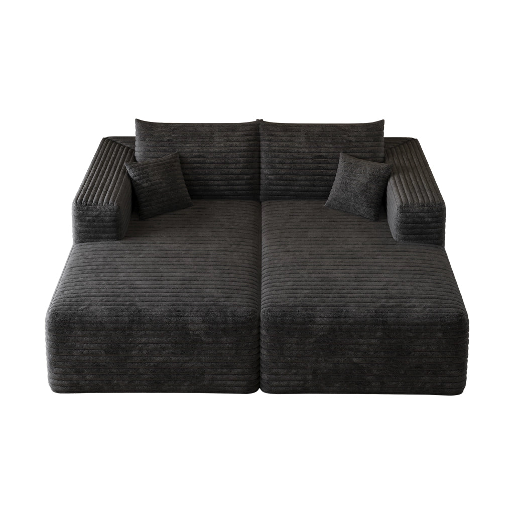 Divano modulare in tessuto effetto velluto a coste 180x151 cm nero