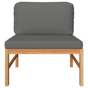 Divano Centrale con Cuscini-Sofa Modulare-Divanetto Grigio Scuro in Massello di Teak
