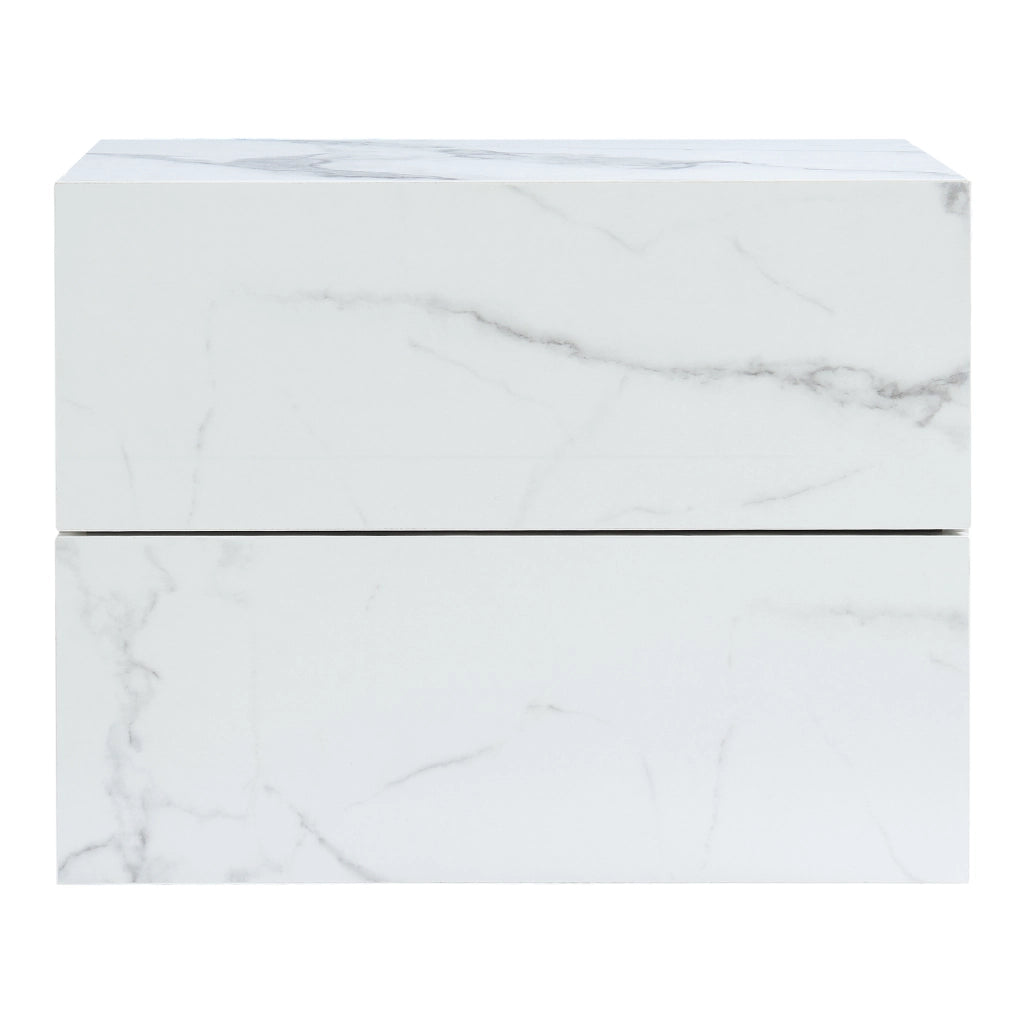 Comodino da Parete Ampfing con 2 Cassetti 40x29x30 cm Effetto Marmo Bianco [en.casa]