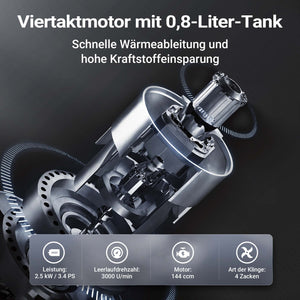 Motozappa a scoppio, fresa a scoppio, larghezza di lavoro 36 cm, profondità di lavoro 25 cm, motore a benzina a 4 tempi, 2,5 kW, 144cc , 4 set di lame