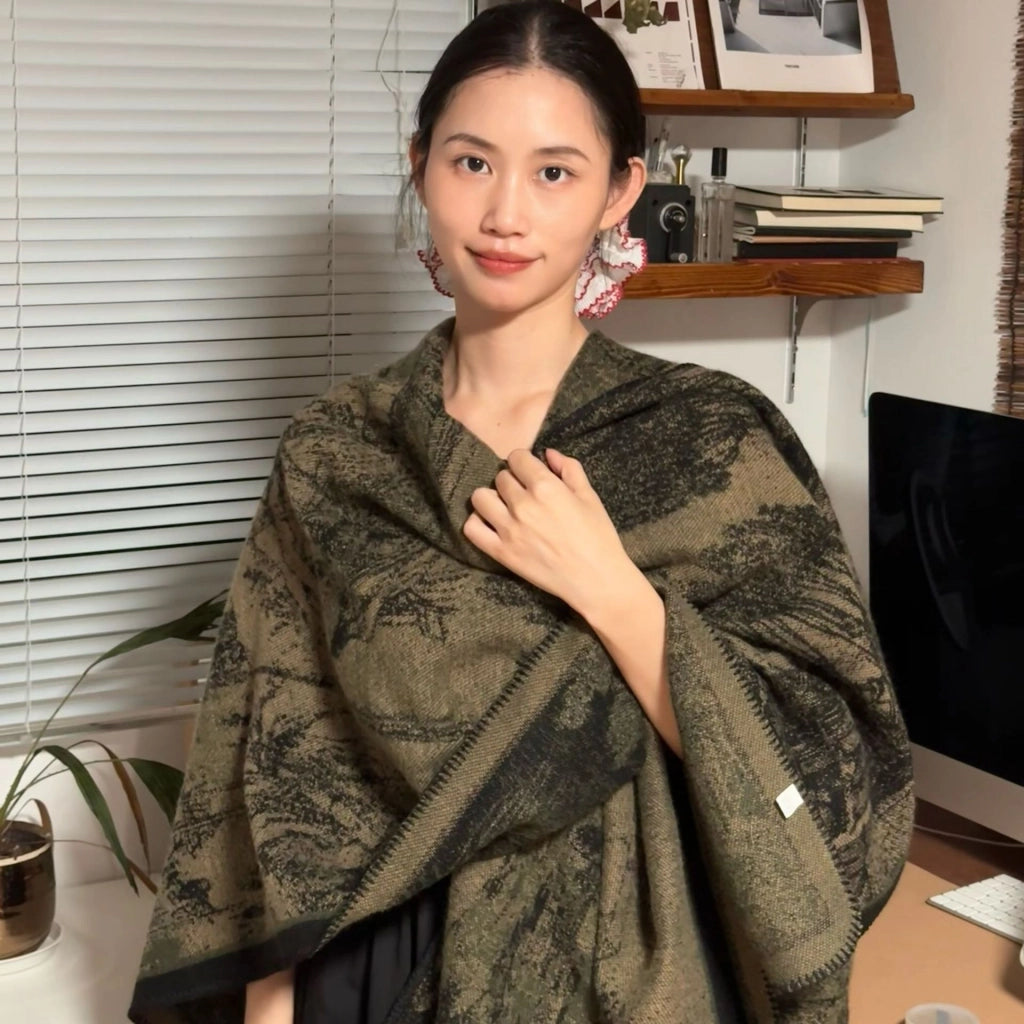 Sciarpa grande, semplice ma sofisticata, in stile etnico delle praterie, mantella, sciarpa in cashmere