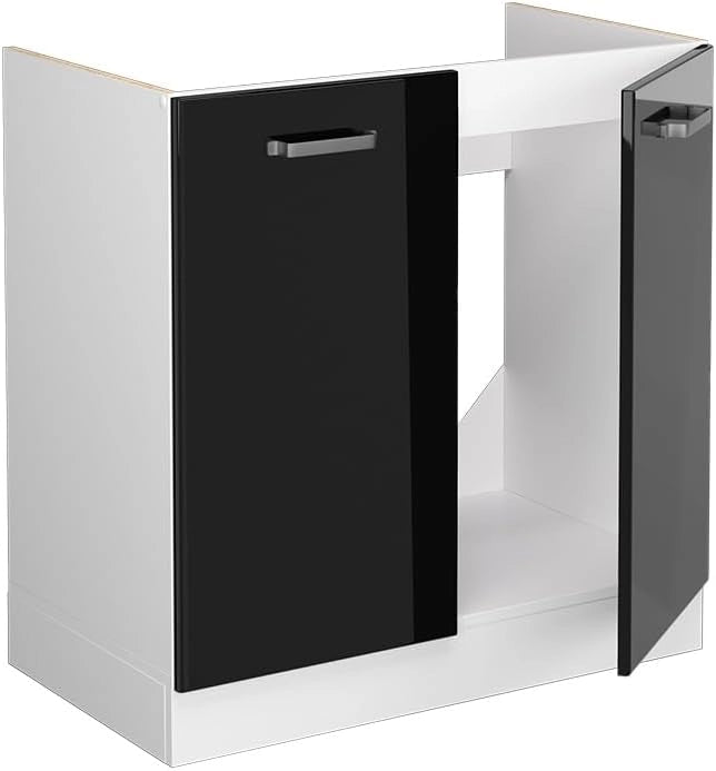 Mobile lavello cucina R-Line, Nero lucido, 80 cm senza piano di lavoro, per la libera combinazione all'interno di sistemi cucina modulari