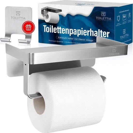 Sostegno per carta igienica multifunzionale con bordo di sicurezza, installabile con o senza foratura, pannello resistente alle corrosioni in acciaio inossidabile lucidato a mano, modello per oggetti di valore