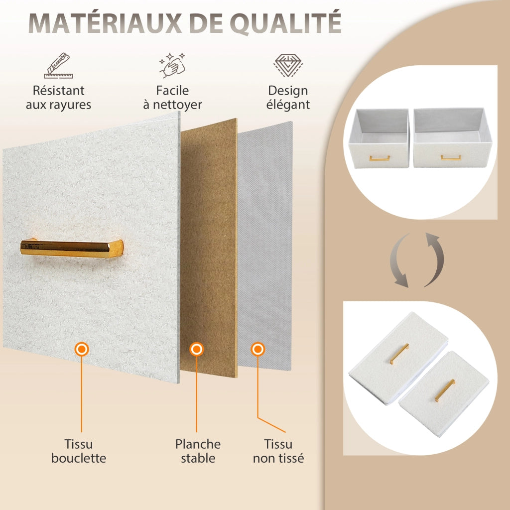 Cassettiera 8 cassetti in tessuto boucl¨¦ ¨C Xylo ¨C struttura in metallo 110x30x76cm crema