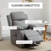 Poltrona Relax Elettrica e Alzapersona Reclinabile fino 160° con Telecomando, in Similpelle - Grigio