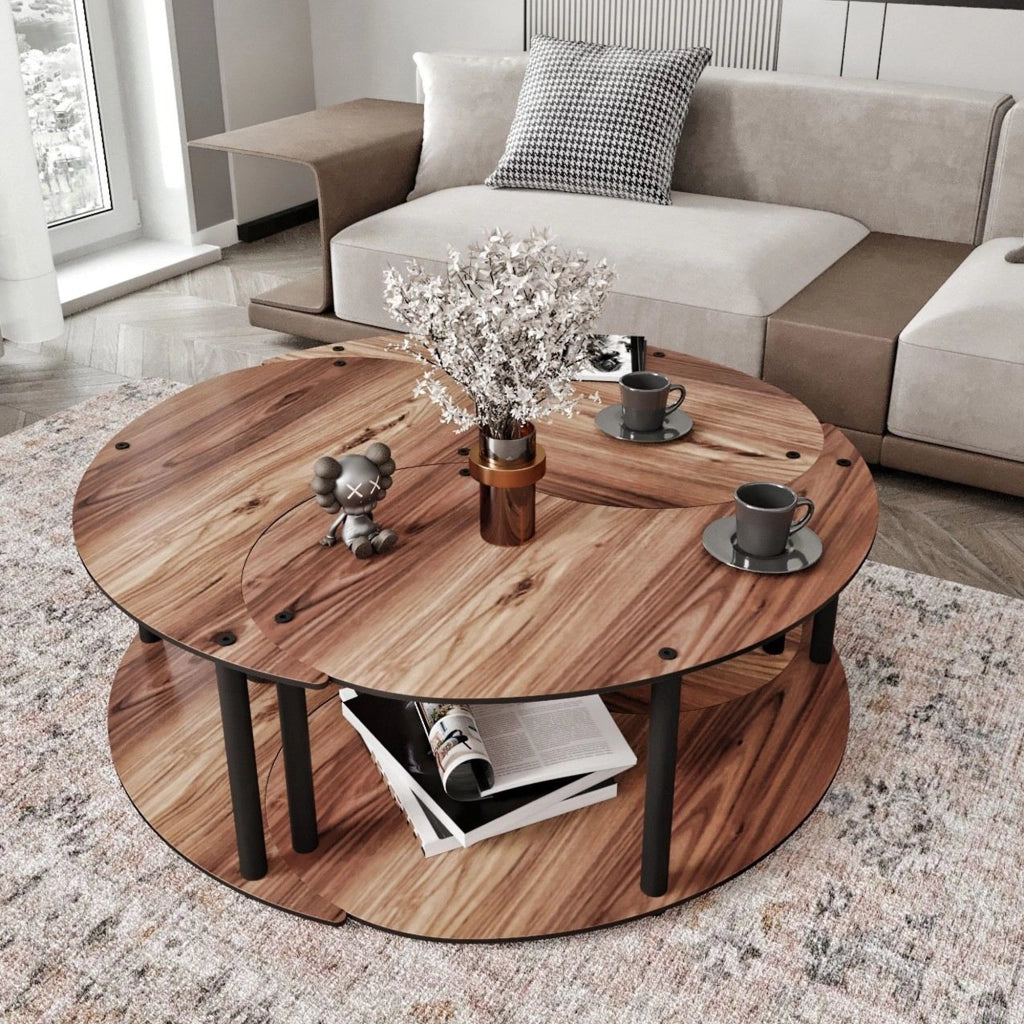 Gignese, Tavolino da Salotto set 3 Pezzi, 70x70x38h cm Marrone Rovere Scuro