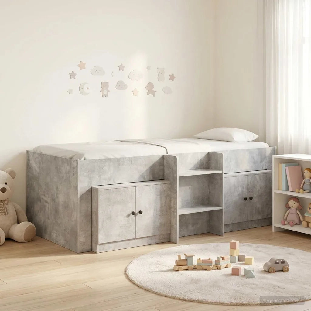 Struttura Letto Loft con Mobile con porta 3 pz Grigio Cemento 3423393