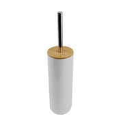 Trade Shop - Porta Scopino Con Scopettino Spazzolone Wc Bagno Bianco Finiture Legno 69485 -