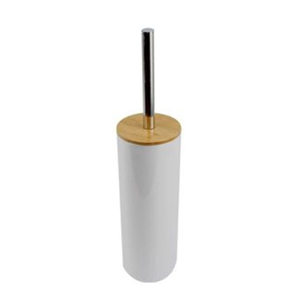 Trade Shop - Porta Scopino Con Scopettino Spazzolone Wc Bagno Bianco Finiture Legno 69485 -