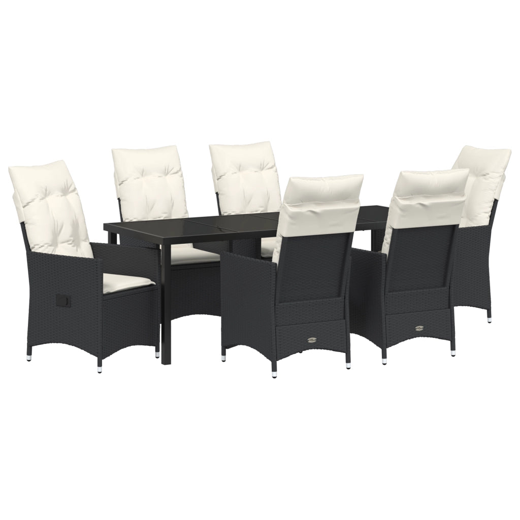 Set Pranzo Giardino con Cuscini Nero Rattan Polimero