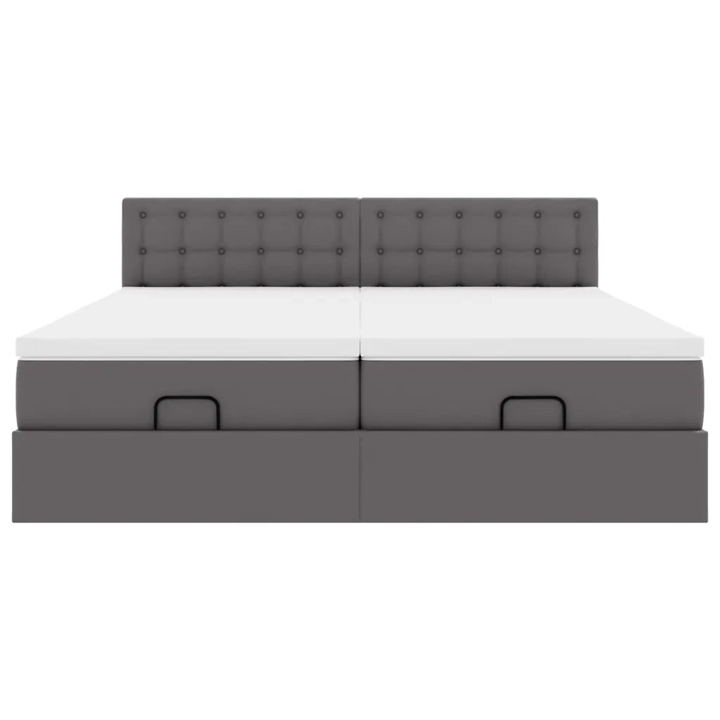 Struttura Letto Pouf con Materassi Grigio 160x200 cm Similpelle