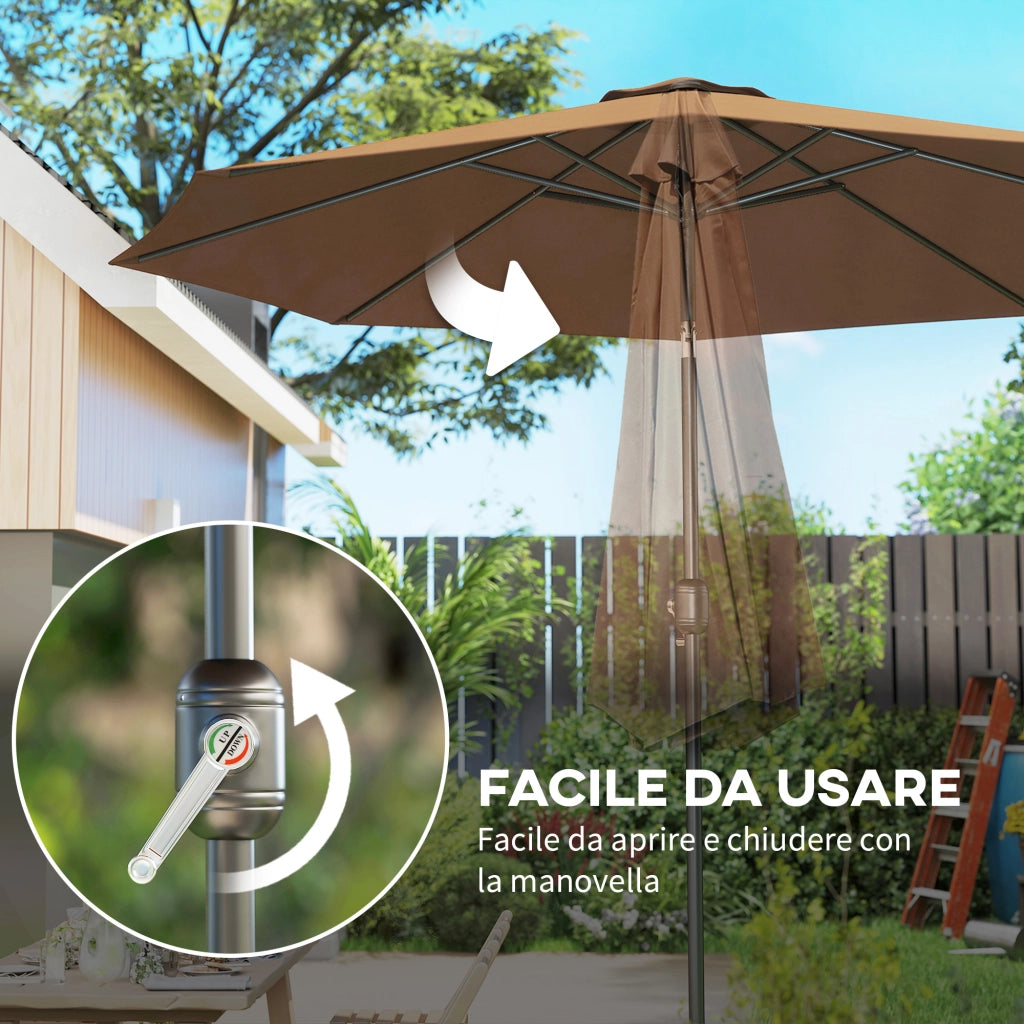 Ombrellone da Giardino 3x2.5 m Inclinabile con Palo Smontabile, in Metallo e Poliestere, Caff¨¨