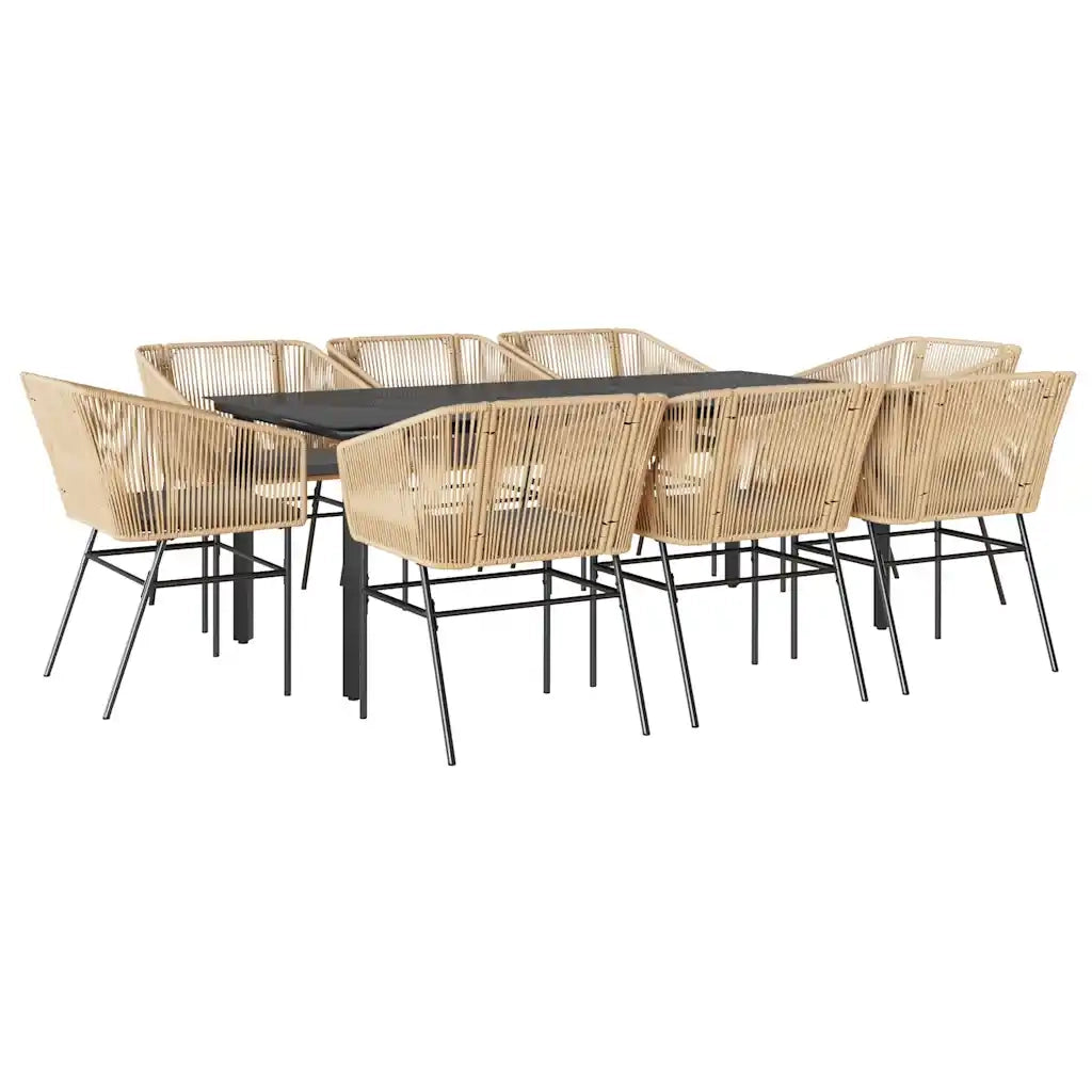 Set da Pranzo da Giardino 9 pz con Cuscini Polyrattan Vetro