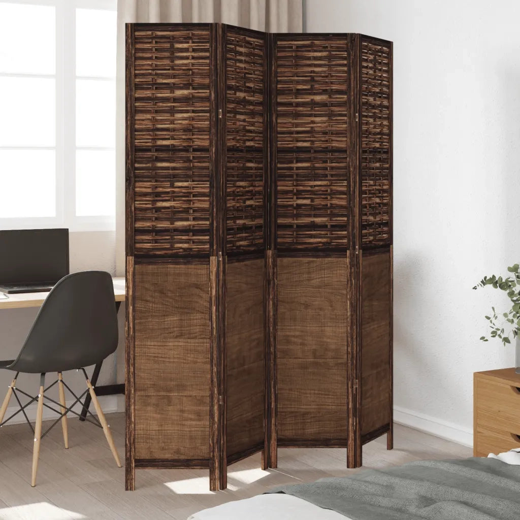 Divisorio Ambienti | Divider per stanze | Paravento 4 Pannelli Marrone Scuro Massello Paulownia
