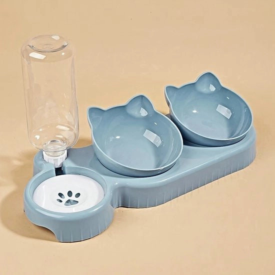 Ciotola per Animali con Dispenser d'Acqua, 3-in-1 Set di Ciotola e Dispenser per Animali con Funzione di Pendolo, adatto per Gatti, con Filtro di Sicurezza per la Colonna (Color Blu Pastello).