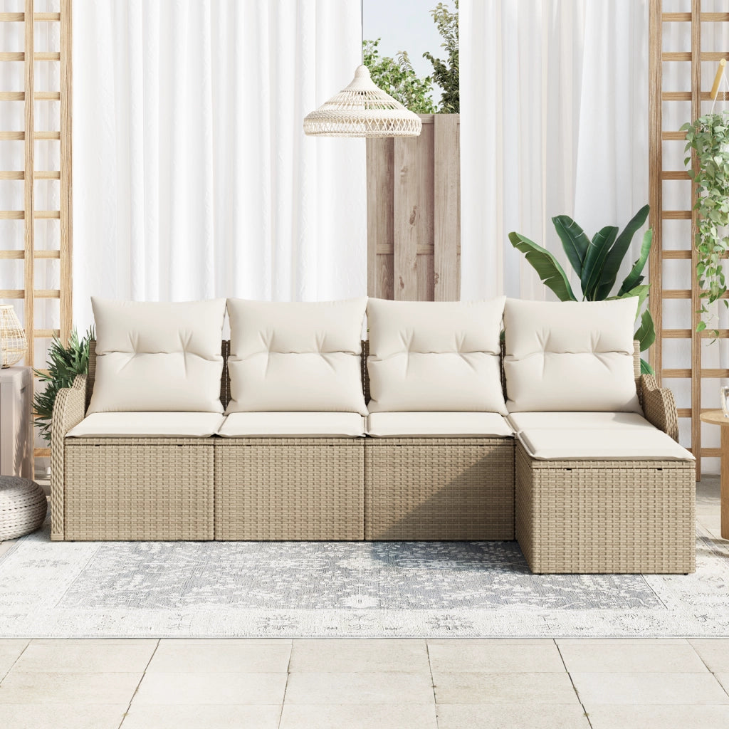 Set divani giardino 5 pezzi con cuscini beige in polyrattan