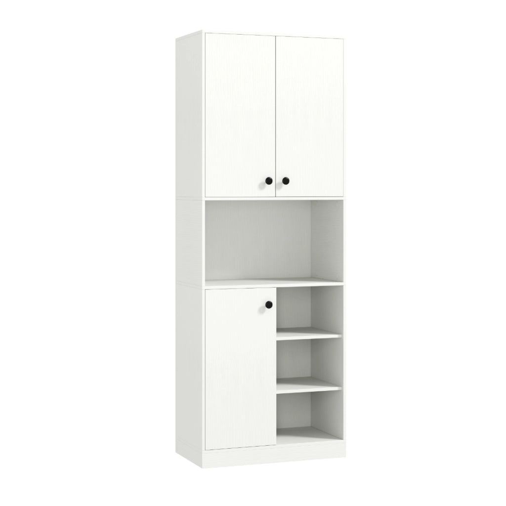 Mobile cucina dispensa con 2 armadietti e 3 ante-Credenza alta per cucina con 4 ripiani aperti Bianco