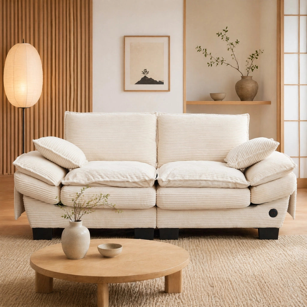 SOFA 2 POSTI 190x73x84 cm in Corduroy Beige con USB-C