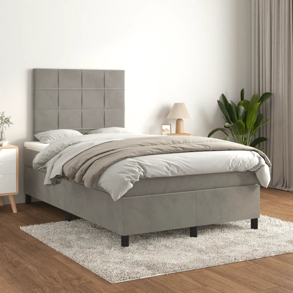 Giroletto a Molle con Materasso Grigio Chiaro 120x190cm Velluto