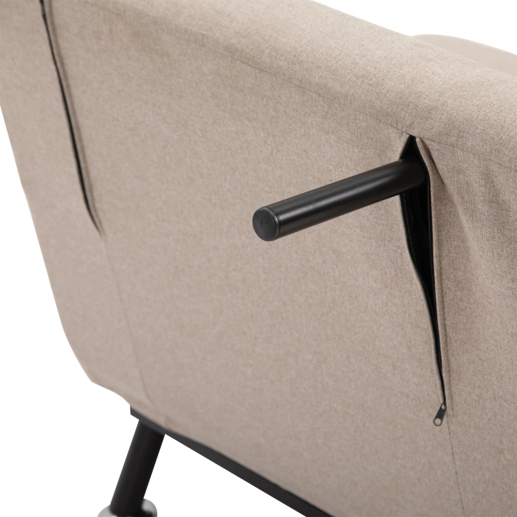 EasyComfort Poltrona Letto Singolo 3 in 1 con Schienale Reclinabile su 5 Livelli, Cuscino Imbottito e Materasso, Divano Letto Singolo Pieghevole per Soggiorno, in Acciaio, Lino, 75x70x75cm, Beige