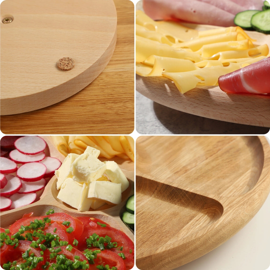 Vassoio girevole KADAX per servire snack, antipasti e formaggi, con 4 scomparti.
