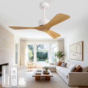 Ventilatore da soffitto moderno 42 pollici senza luce, 3 pale ad elica in legno massello naturale, motore DC reversibile silenzioso, design