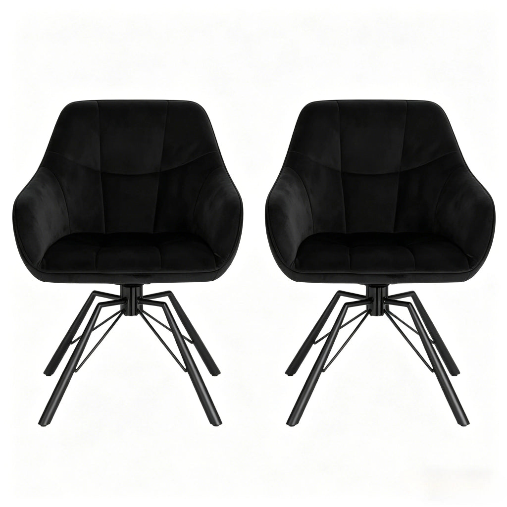 Chaise da pranzo girevole con braccioli e seduta ampia ergonomica in velluto e metallo nero set da 2 pezzi
