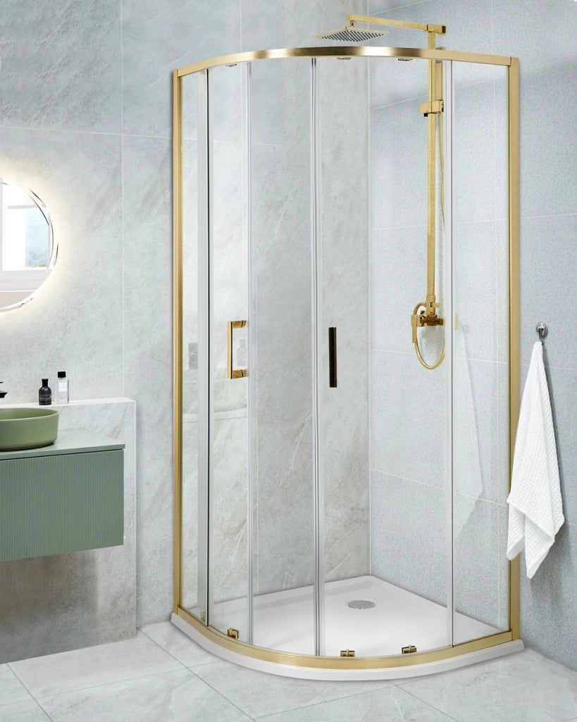 Box Doccia Semicircolare Vetro Temperato Doppia Porta oro 90 x 90 x 185 cm bagno