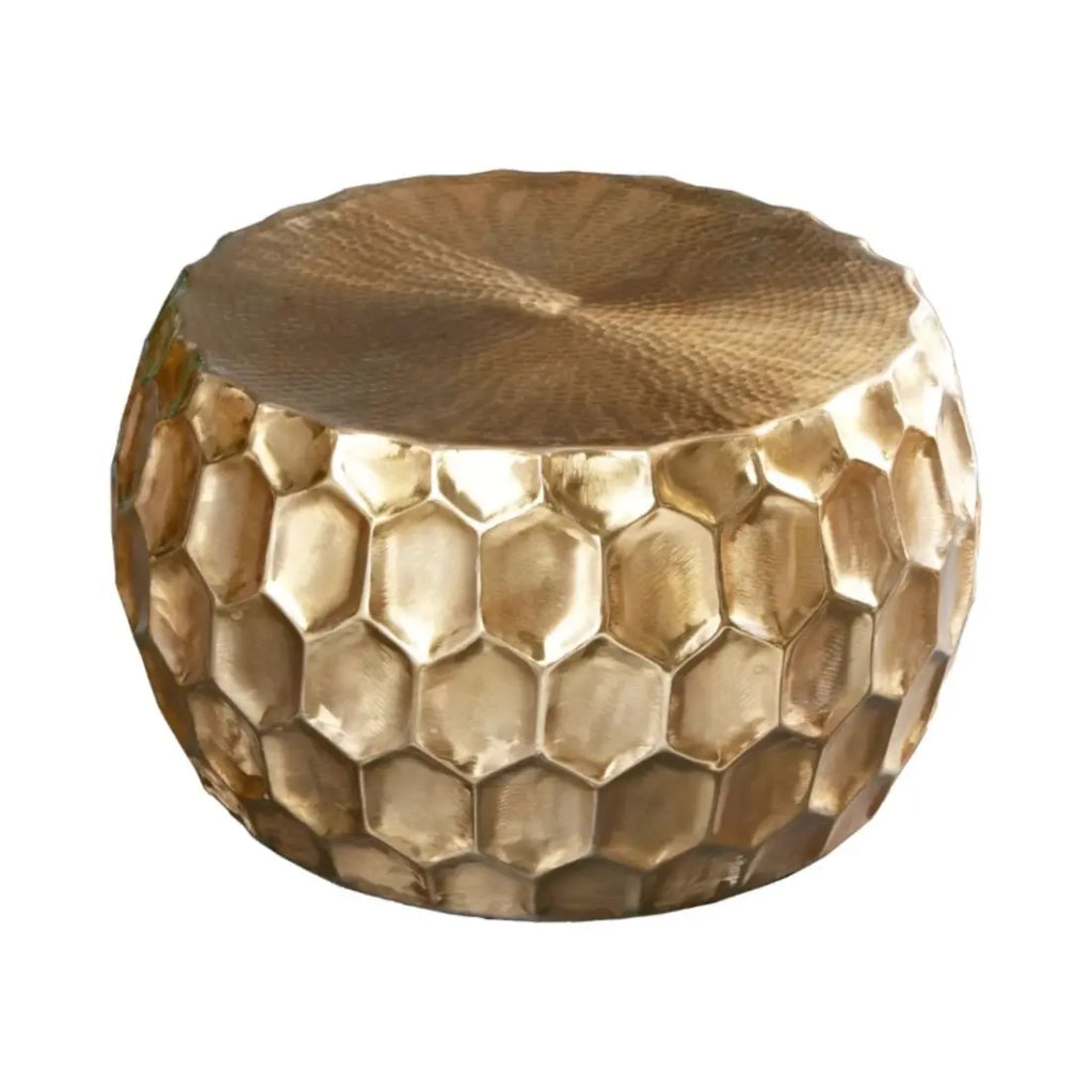 Tavolino basso TRIANE dorato 70 cm – Alluminio martellato effetto nido d'ape design