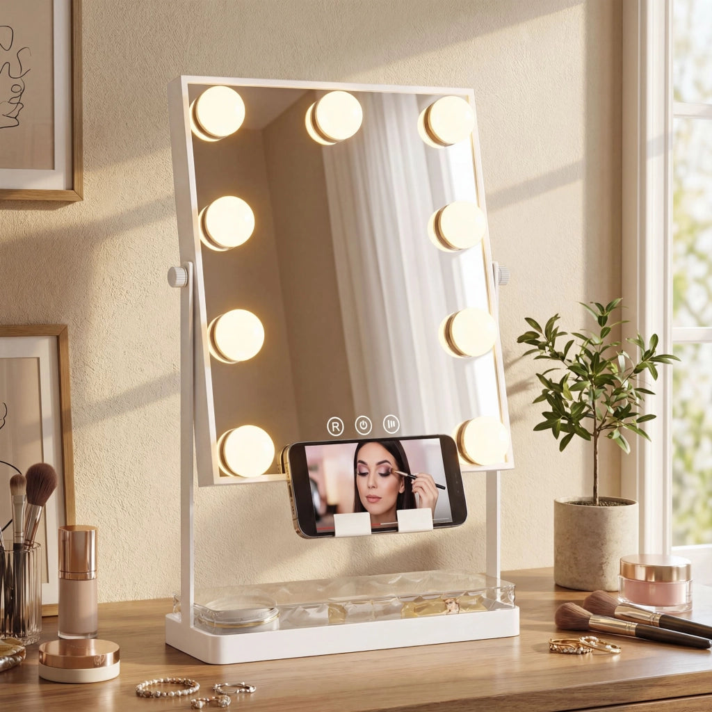 Tavolo Trucco Specchio Illuminazione LED ¨C Zephmum ¨C Bianco 60x45x45