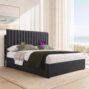 DESMIU Letto Contenitore 160 × 200 cm 2 posti con LED, USB e Type C, senza materasso, in lino, grigio