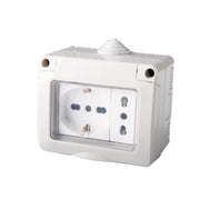 Kit Contenitore Cassetta Elettrica Esterna 1 Presa Schuko Universale +1 Presa Bipasso Con Coperchio Stagno IP55, Montaggio Da Parete Esterno,Omologato IMQ
