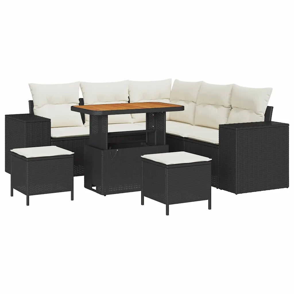 Set Divano da Giardino con cuscino 8 pcs Nero polyrattan 3362005